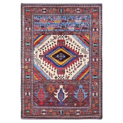 6'x8'6" Ivory Afghan Ersari Caucasian Design Revival Hand Knotted All Wool Rug