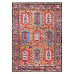 6'x8'6" Tawny Brown Afghan Caucasian Design Revival Hand Knotted Soft Wool Rug