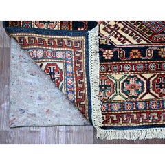 6'x8'7" Blue Afghan Super Kazak with Geometric Design Hand Knotted Wool Rug