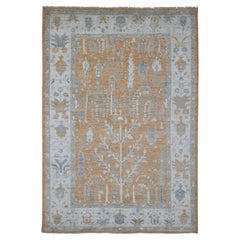 6'x8'7" Copper Brown Afghan Angora Oushak Tree Design Hand Knotted Wool Rug