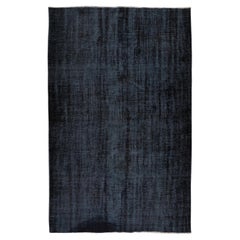 6x8.7 Ft Black Re-Dyed Rug for Modern Interiors, Vintage Handmade Turkish Carpet