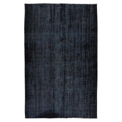 6x8.7 Ft Black Area Rug for Modern Interiors, Vintage Handmade Turkish Carpet