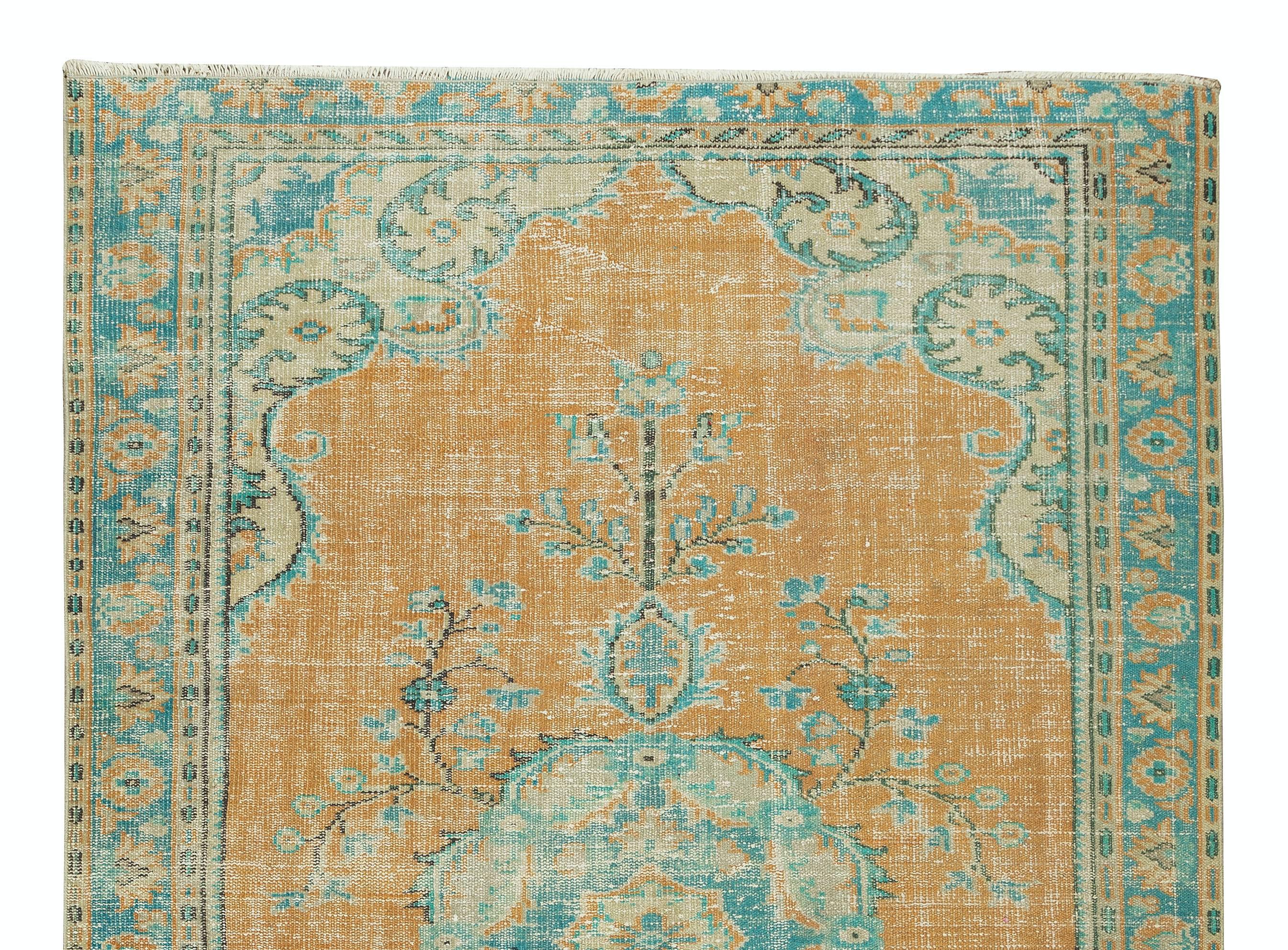 Hand-Woven Decorative Hand Knotted Vintage Turkish Area Rug with Medallion Design For Sale