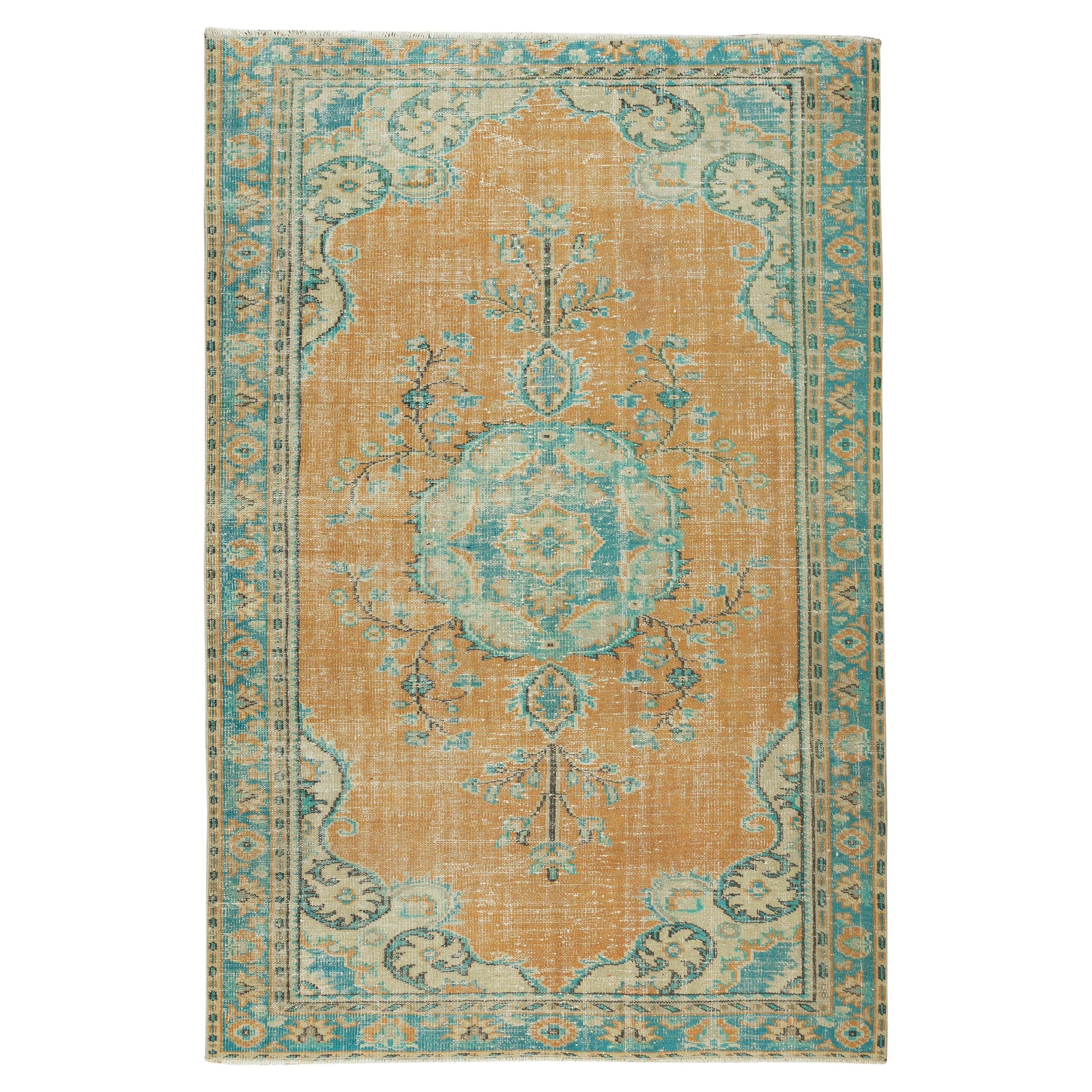Decorative Hand Knotted Vintage Turkish Area Rug with Medallion Design For Sale