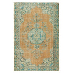 Tapis décoratif turc vintage noué à la main de 6x8,7 pieds avec motif de médaillon