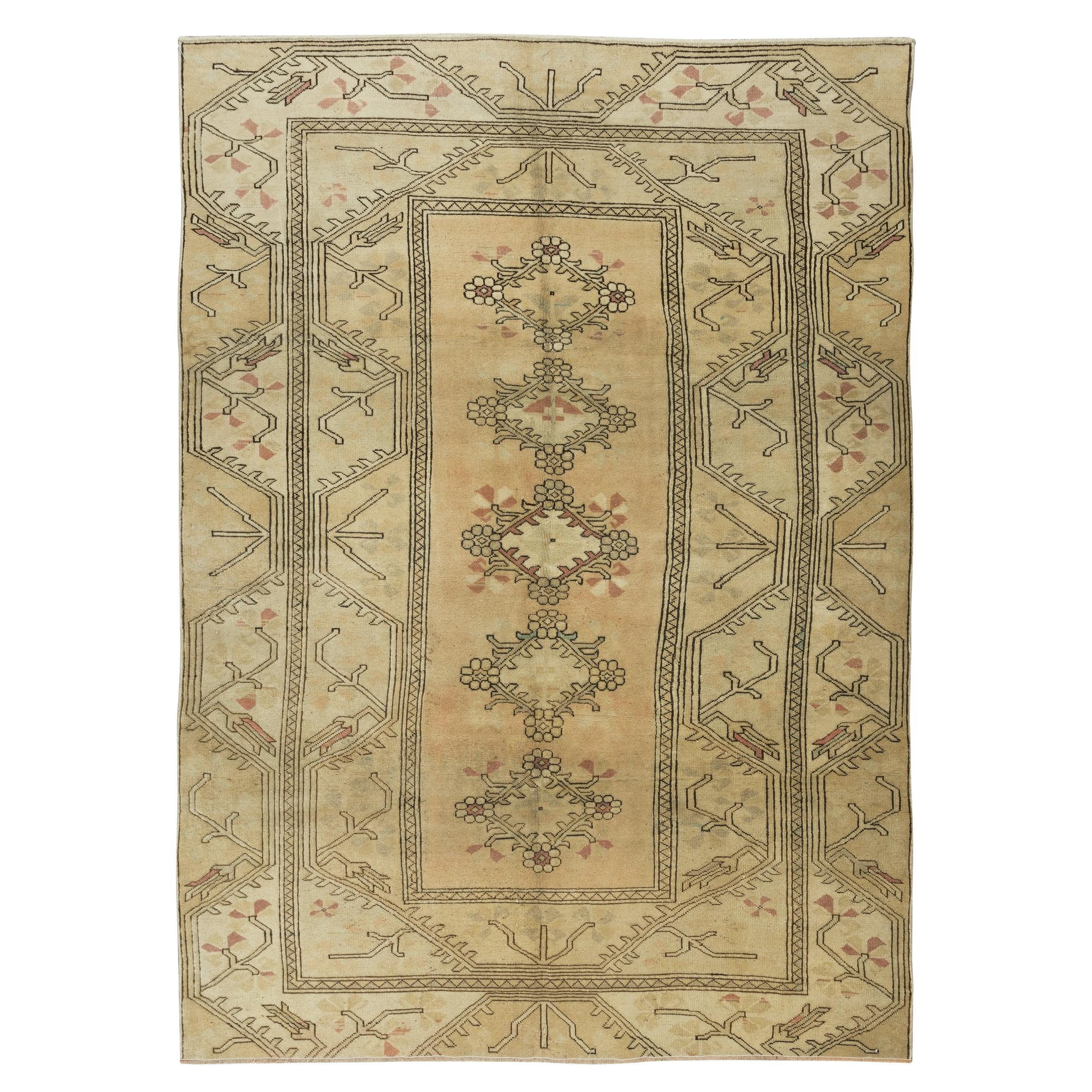 6x8.7 Ft Hand Knotted Vintage Turkish Milas Rug, 100% Wool