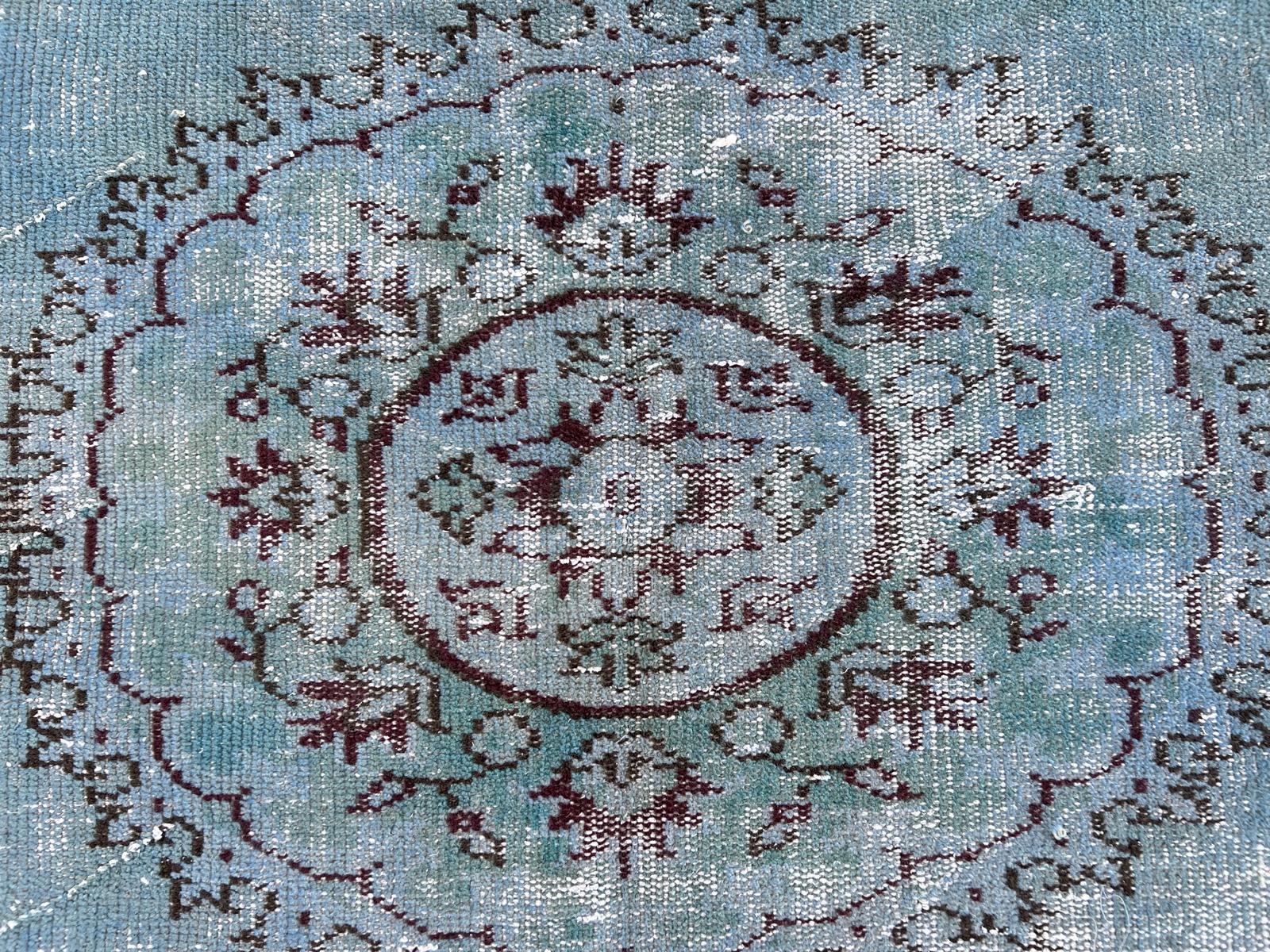 6x8.7 Ft Handmade Turkish Rug Over-Dyed in Light Blue, Contemporary Carpet For Sale 3