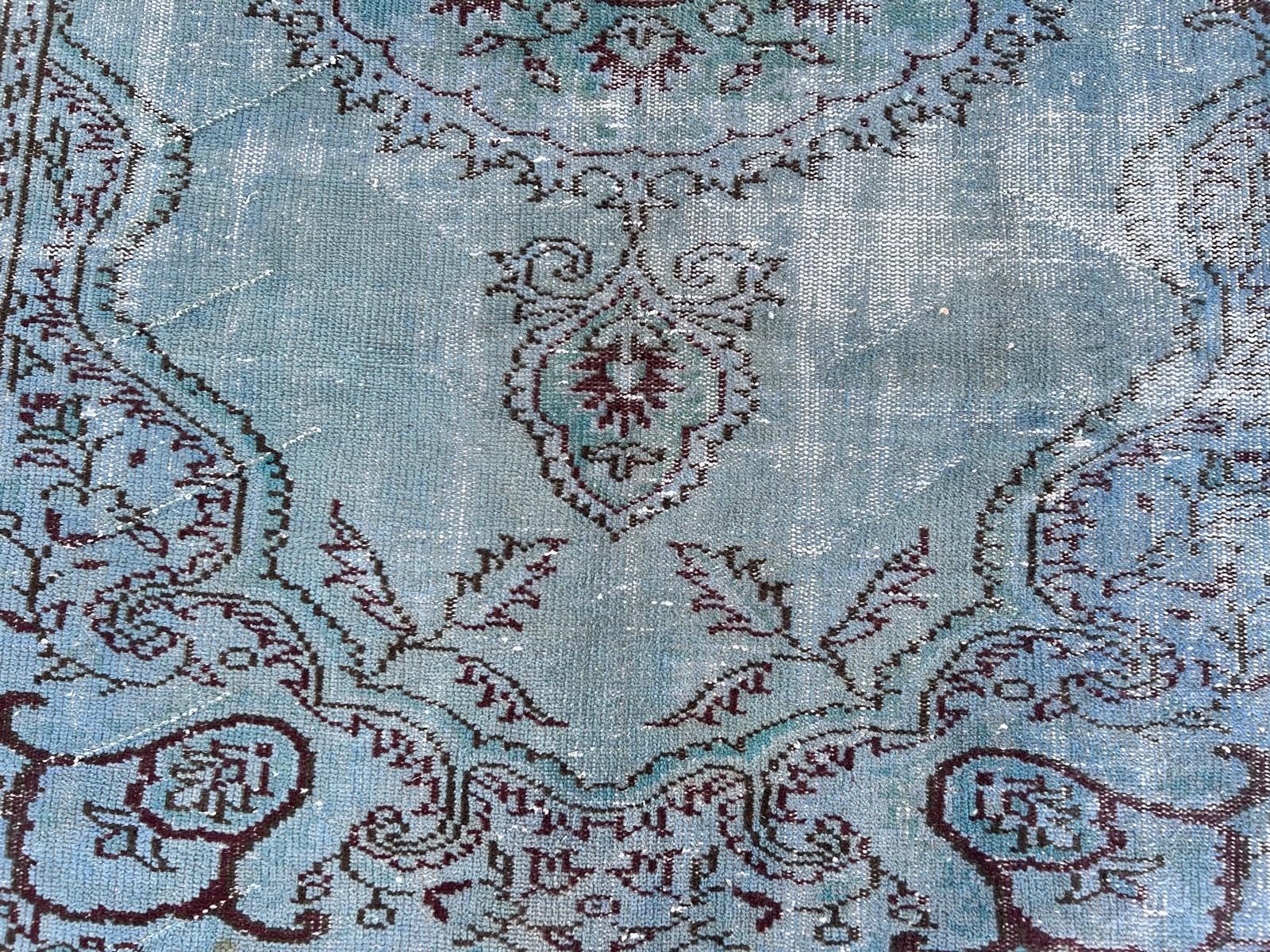 6x8.7 Ft Handmade Turkish Rug Over-Dyed in Light Blue, Contemporary Carpet For Sale 4