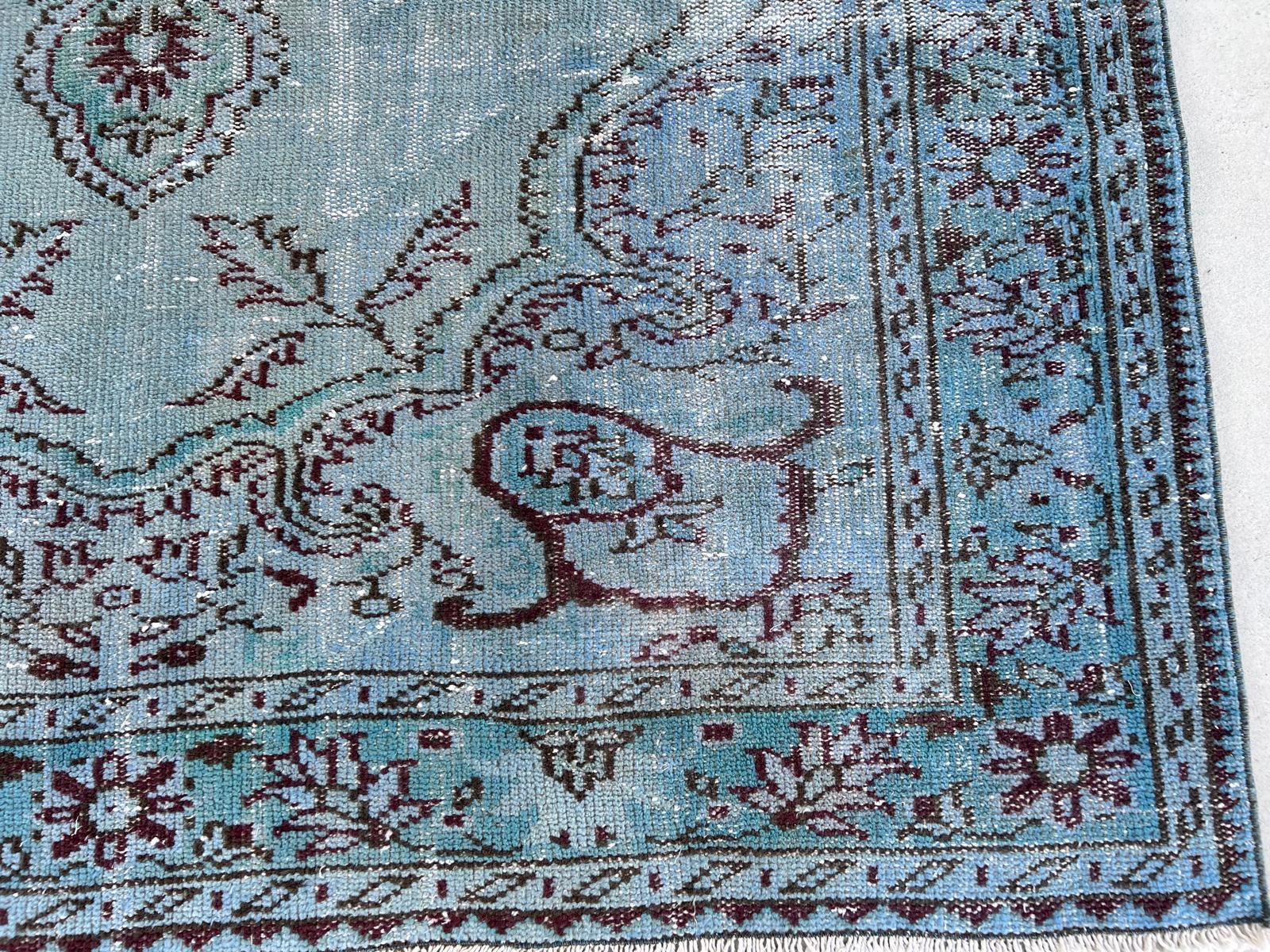 6x8.7 Ft Handmade Turkish Rug Over-Dyed in Light Blue, Contemporary Carpet For Sale 5
