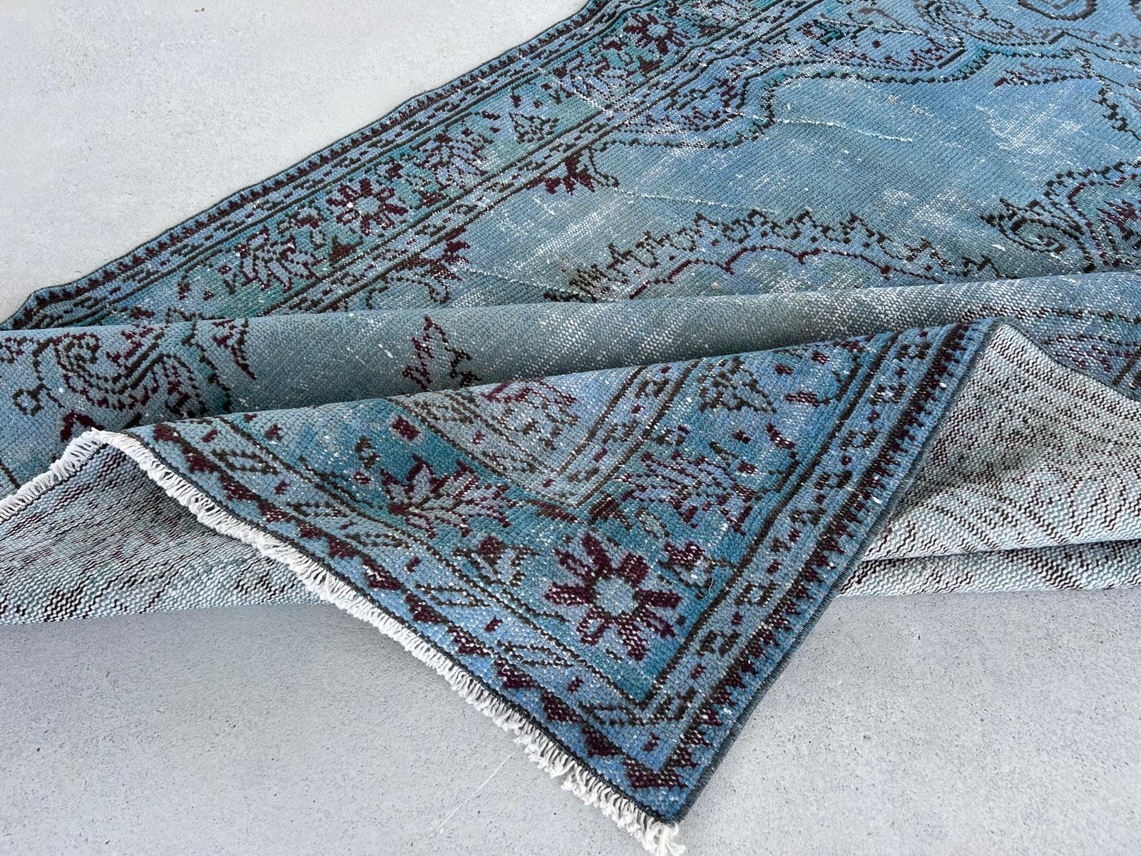 6x8.7 Ft Handmade Turkish Rug Over-Dyed in Light Blue, Contemporary Carpet For Sale 7