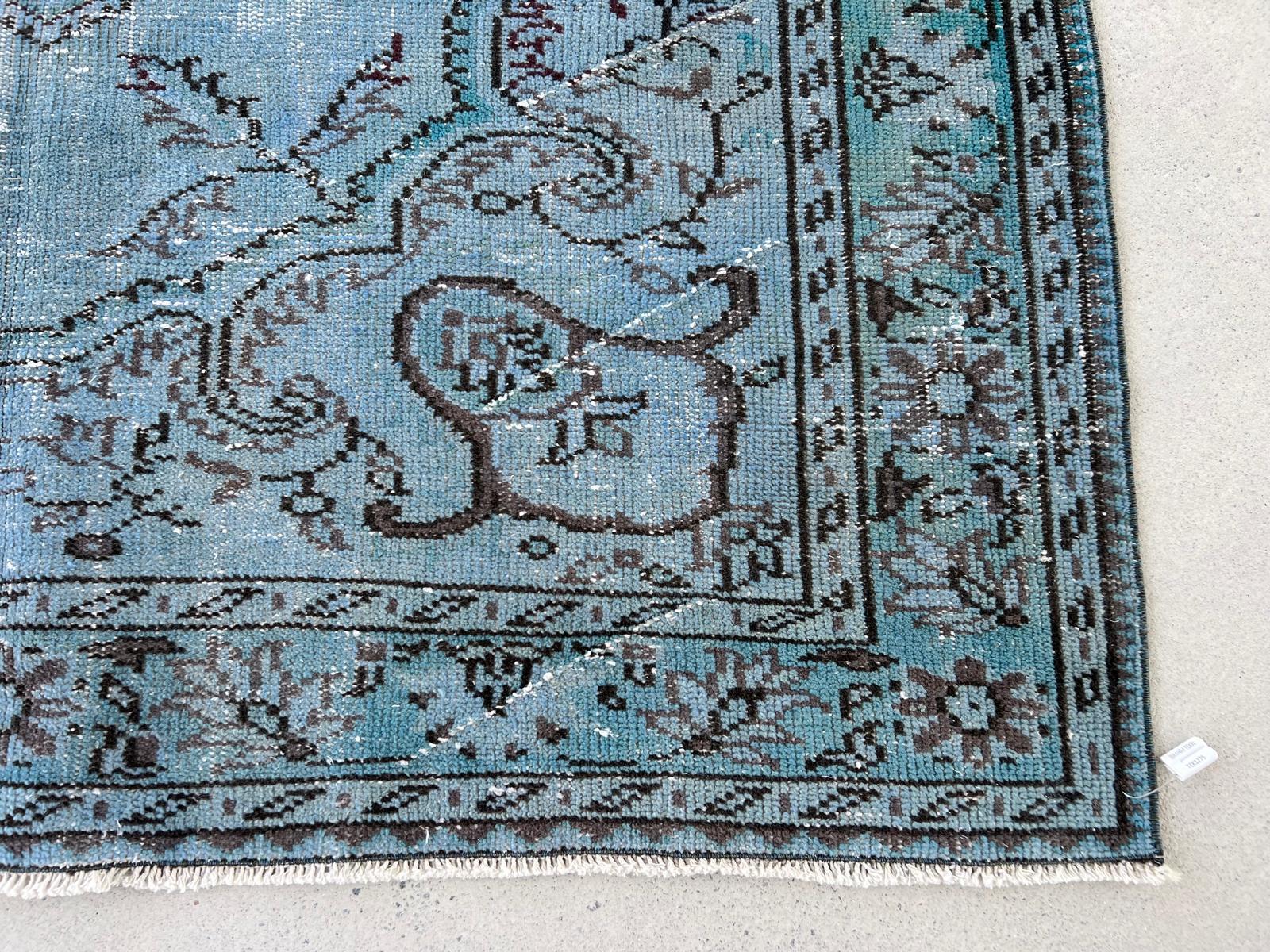 6x8.7 Ft Handmade Turkish Rug Over-Dyed in Light Blue, Contemporary Carpet For Sale 1