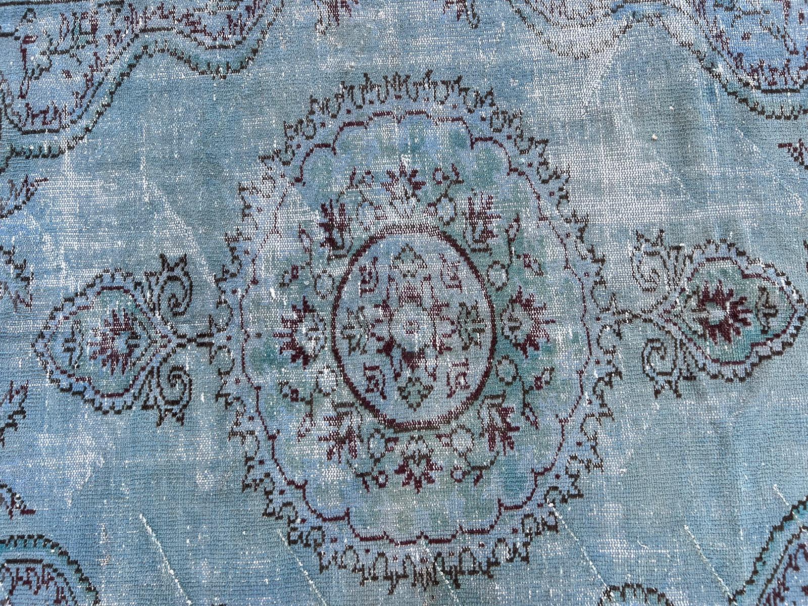 6x8.7 Ft Handmade Turkish Rug Over-Dyed in Light Blue, Contemporary Carpet For Sale 2