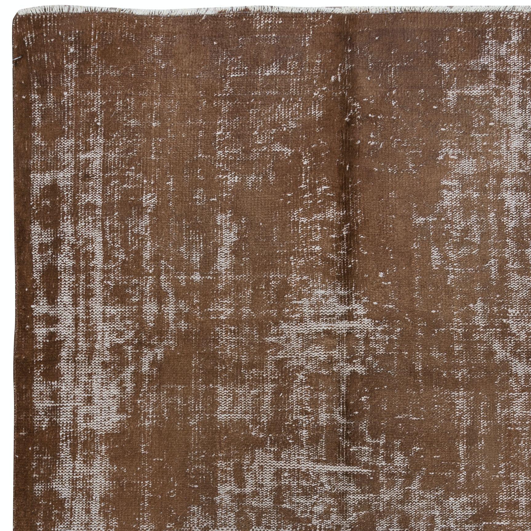 Modern 6x8.7 Ft Handmade Turkish Shabby Chic Carpet, Brown Distressed Vintage Area Rug For Sale