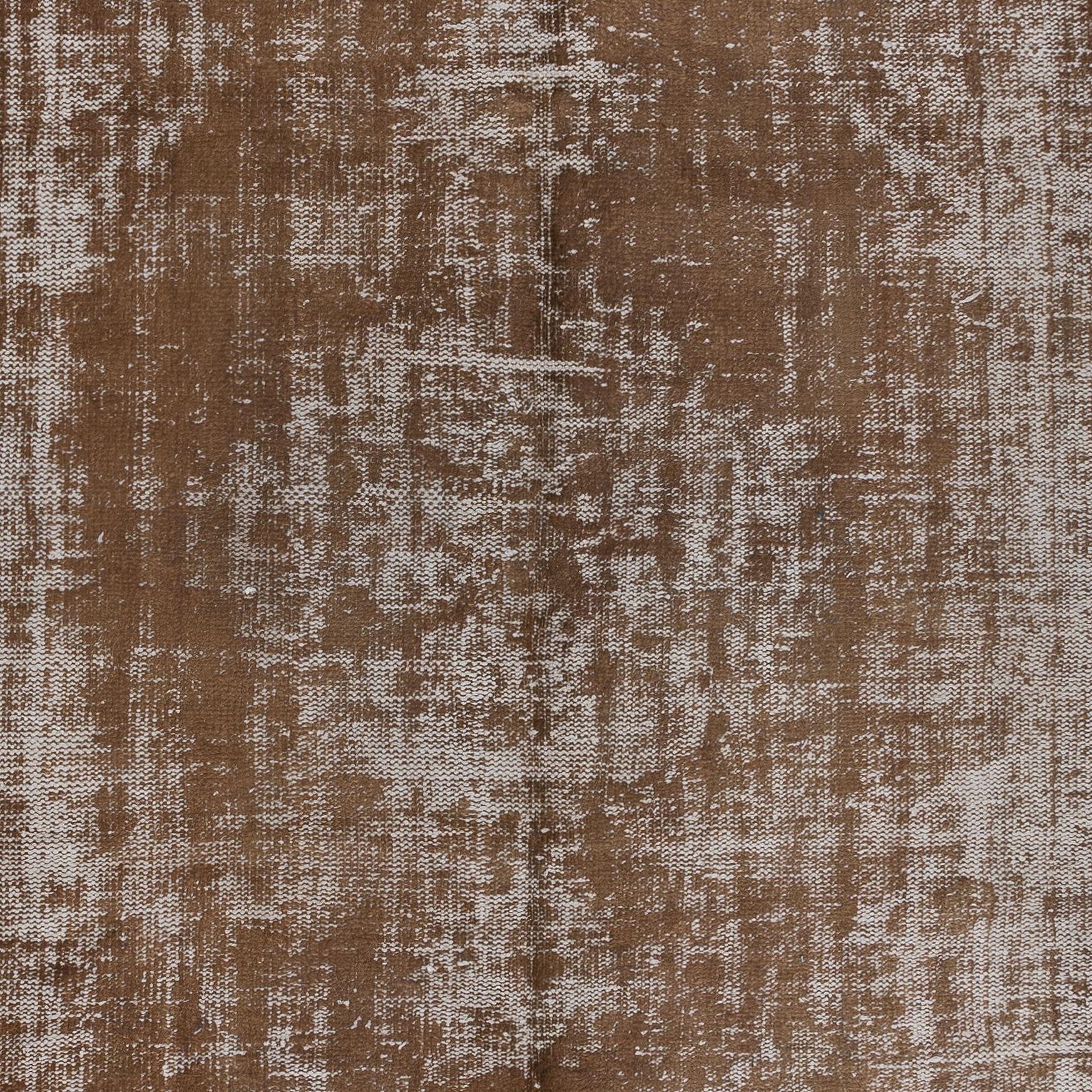 Hand-Knotted 6x8.7 Ft Handmade Turkish Shabby Chic Carpet, Brown Distressed Vintage Area Rug For Sale