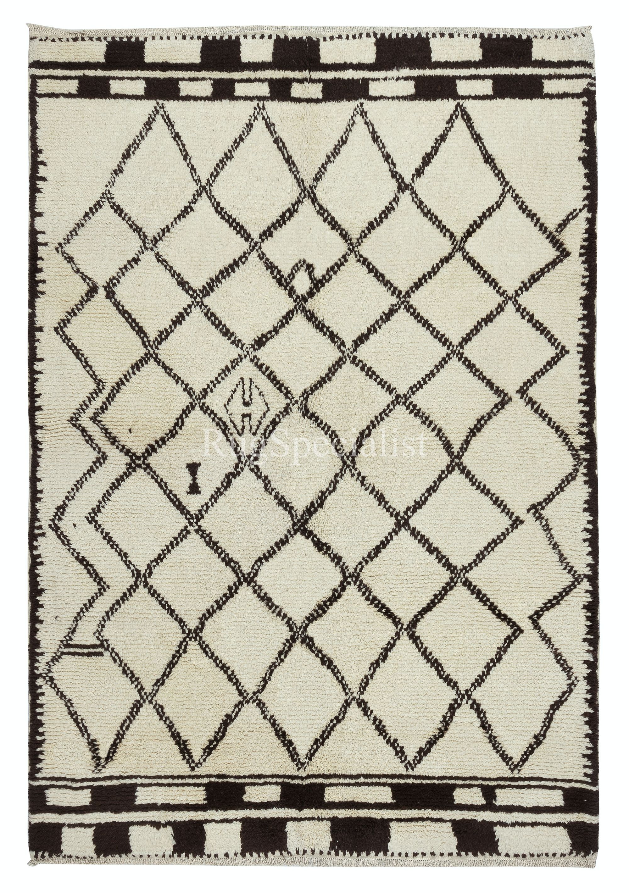 Tappeto marocchino 6x8.7 Ft in lana naturale, Tappeto Tulu con disegno a diamante fatto a mano