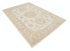 6x8.7 ft Traditional Handknotted Beige Area Rug with Geometric Medallion Design