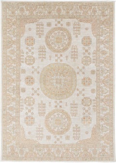 6x8.7 ft Traditional Handknotted Beige Area Rug with Geometric Medallion Design
