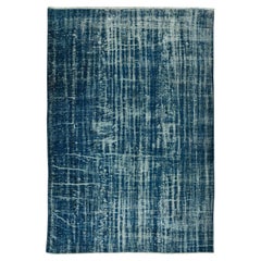 Vintage Turkish Rug in Royal Blue, Shabby Chic Floor Covering, Handmade Carpet