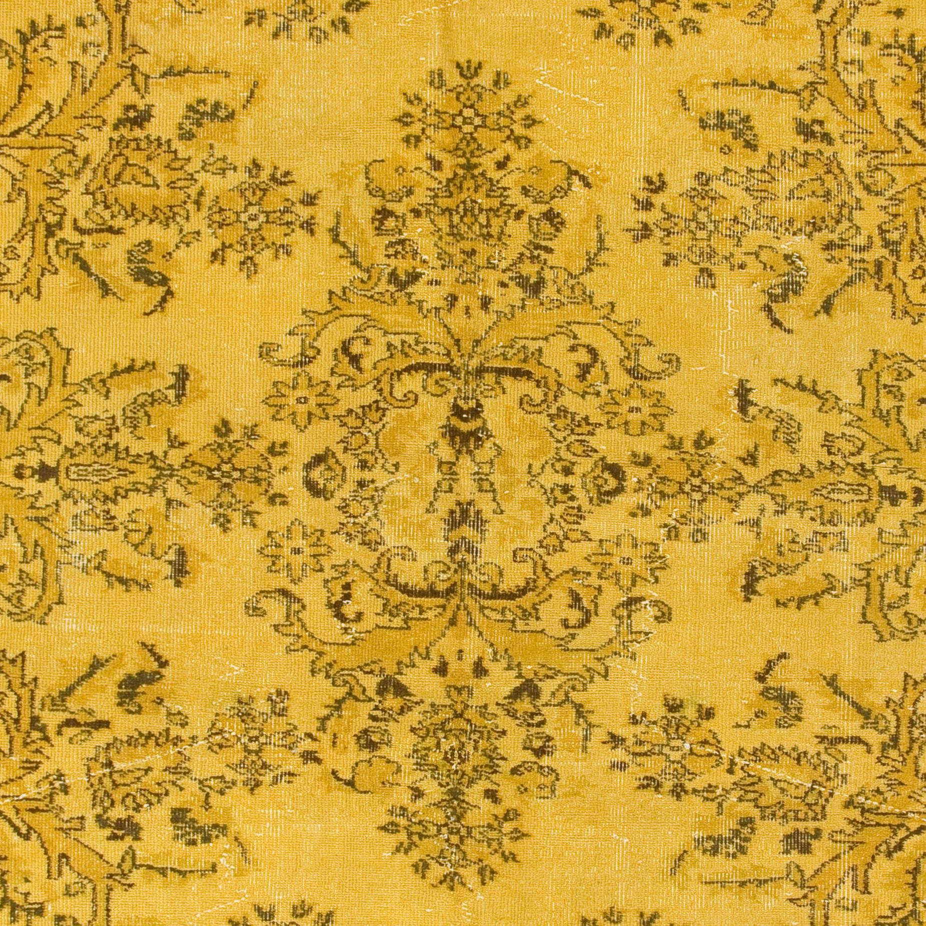 Modern 6x8.7 Ft Vintage Handmade Anatolian Rug in Yellow. Floral Garden Design Carpet For Sale