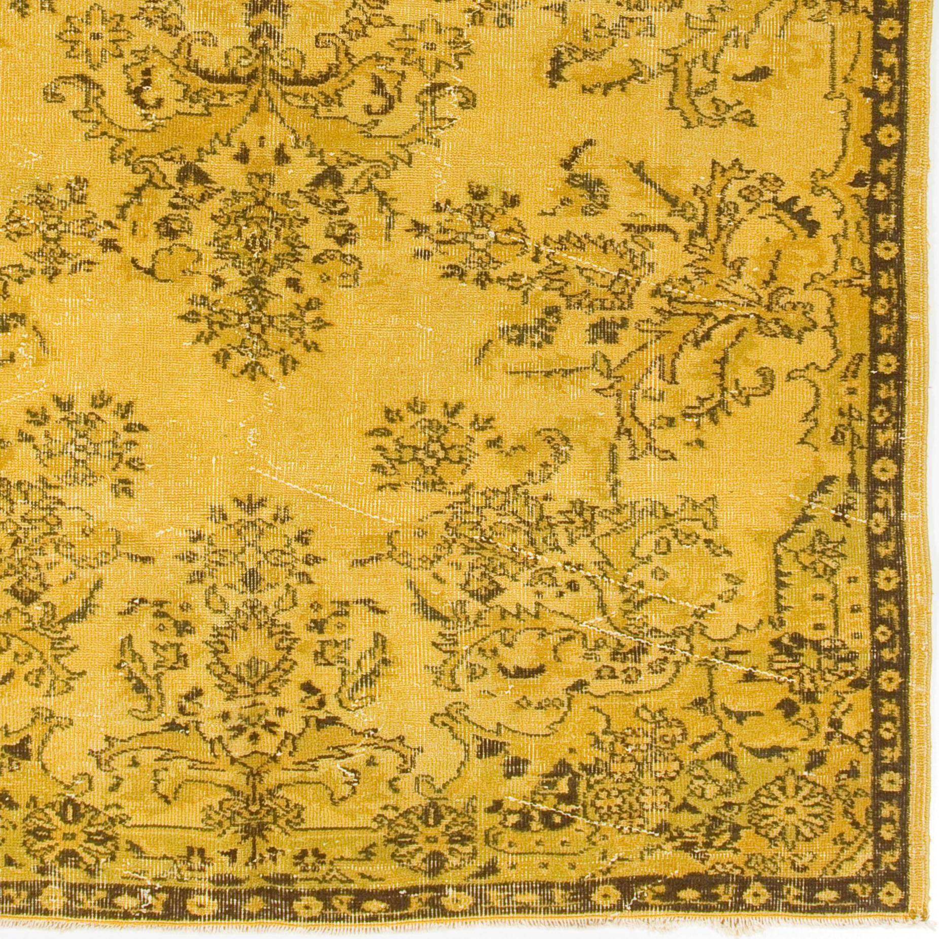 Turkish 6x8.7 Ft Vintage Handmade Anatolian Rug in Yellow. Floral Garden Design Carpet For Sale
