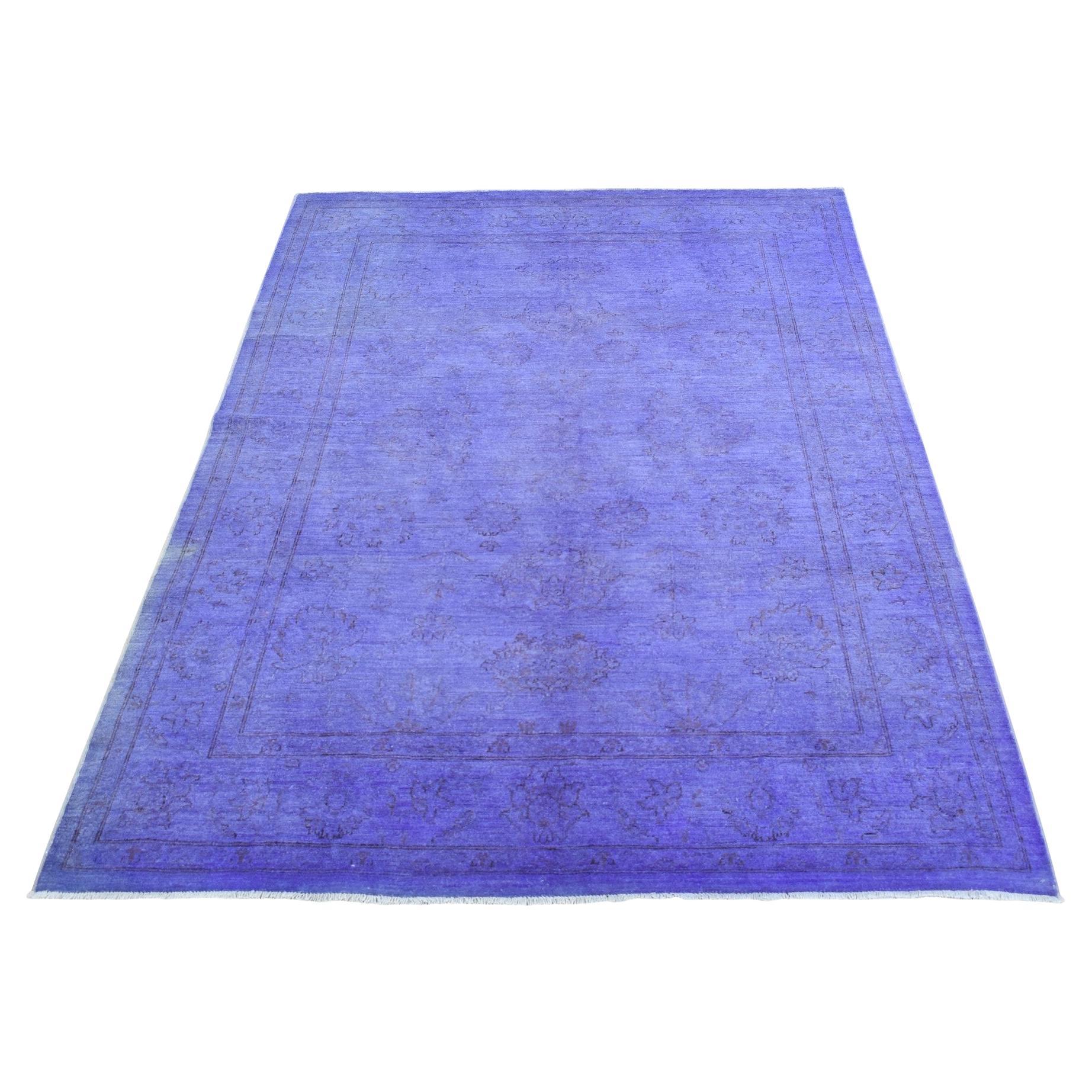6'x8'7" Lila Overdyed Peshawar Design Handgeknüpfter Teppich aus reiner Wolle