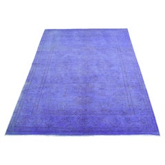 6'x8'7" Purple Overdyed Peshawar Design Hand Knotted Pure Wool Rug