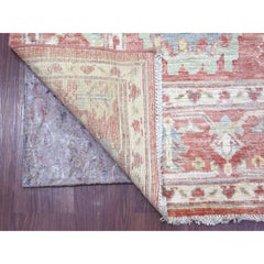 6'x8'7" Rose Pink Hand Knotted Afghan Angora Oushak Leaf Design Pure Wool Rug