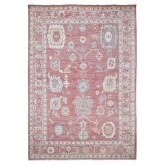 6'x8'7" Rose Pink Hand Knotted Afghan Angora Oushak Leaf Design Pure Wool Rug