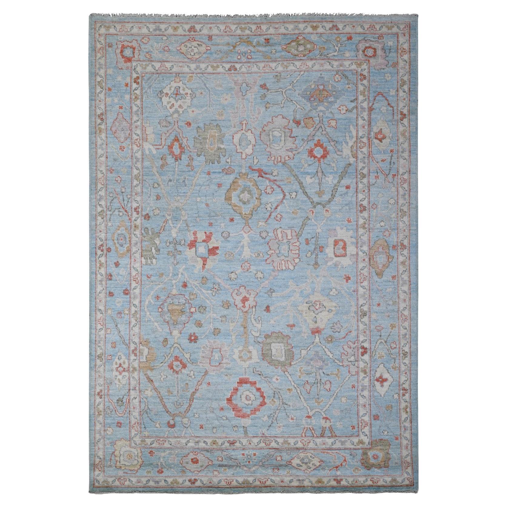 Tapis oriental 6'x8'8" Bleu All Over Village Motifs Afghan Angora Oushak en vente