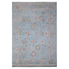 Tapis oriental 6'x8'8" Bleu All Over Village Motifs Afghan Angora Oushak