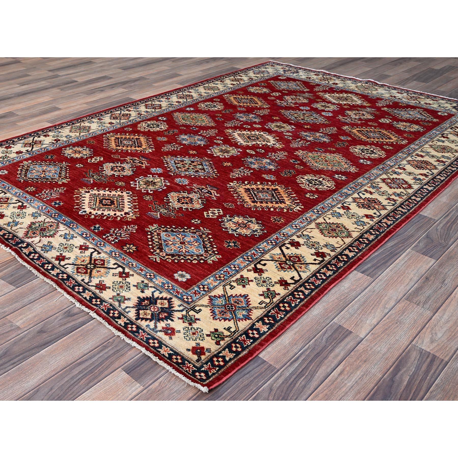 Alfombra Oriental Tribal Super Kazak Anudada a Mano Rojo Ladrillo Fuego 6'x8'8 Kazajo en venta
