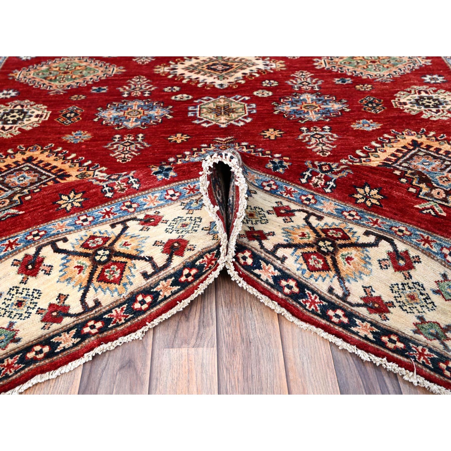 Alfombra Oriental Tribal Super Kazak Anudada a Mano Rojo Ladrillo Fuego 6'x8'8 Anudado a mano en venta