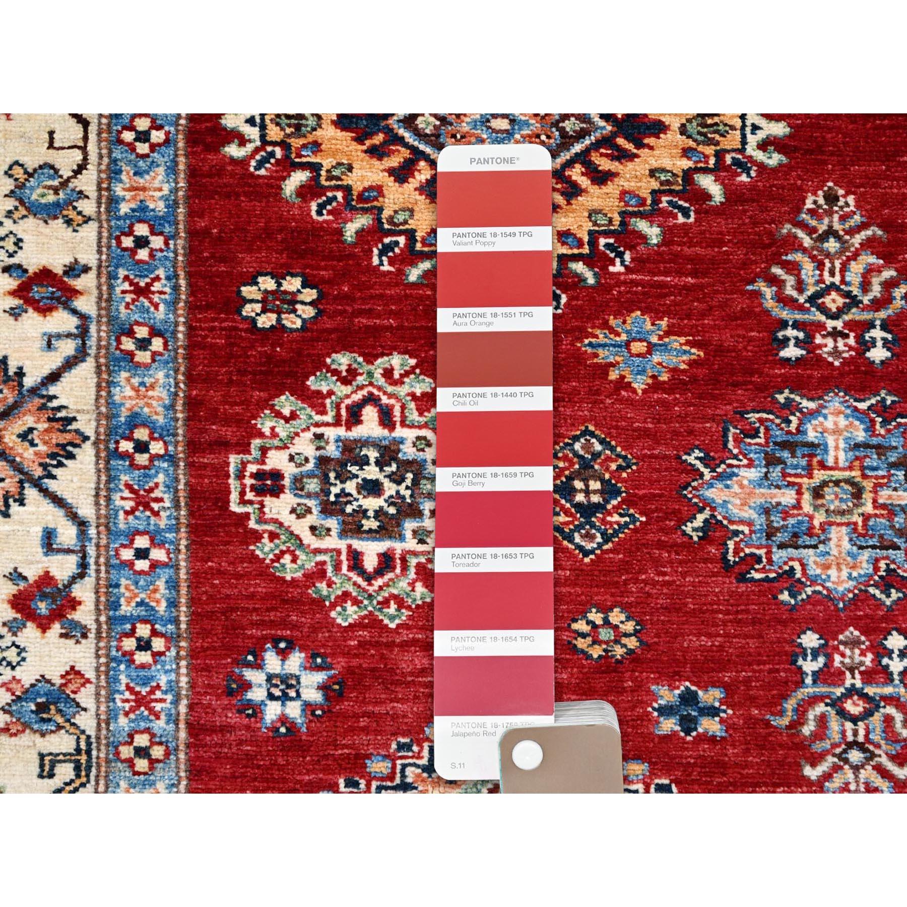 Alfombra Oriental Tribal Super Kazak Anudada a Mano Rojo Ladrillo Fuego 6'x8'8 Siglo XXI y contemporáneo en venta