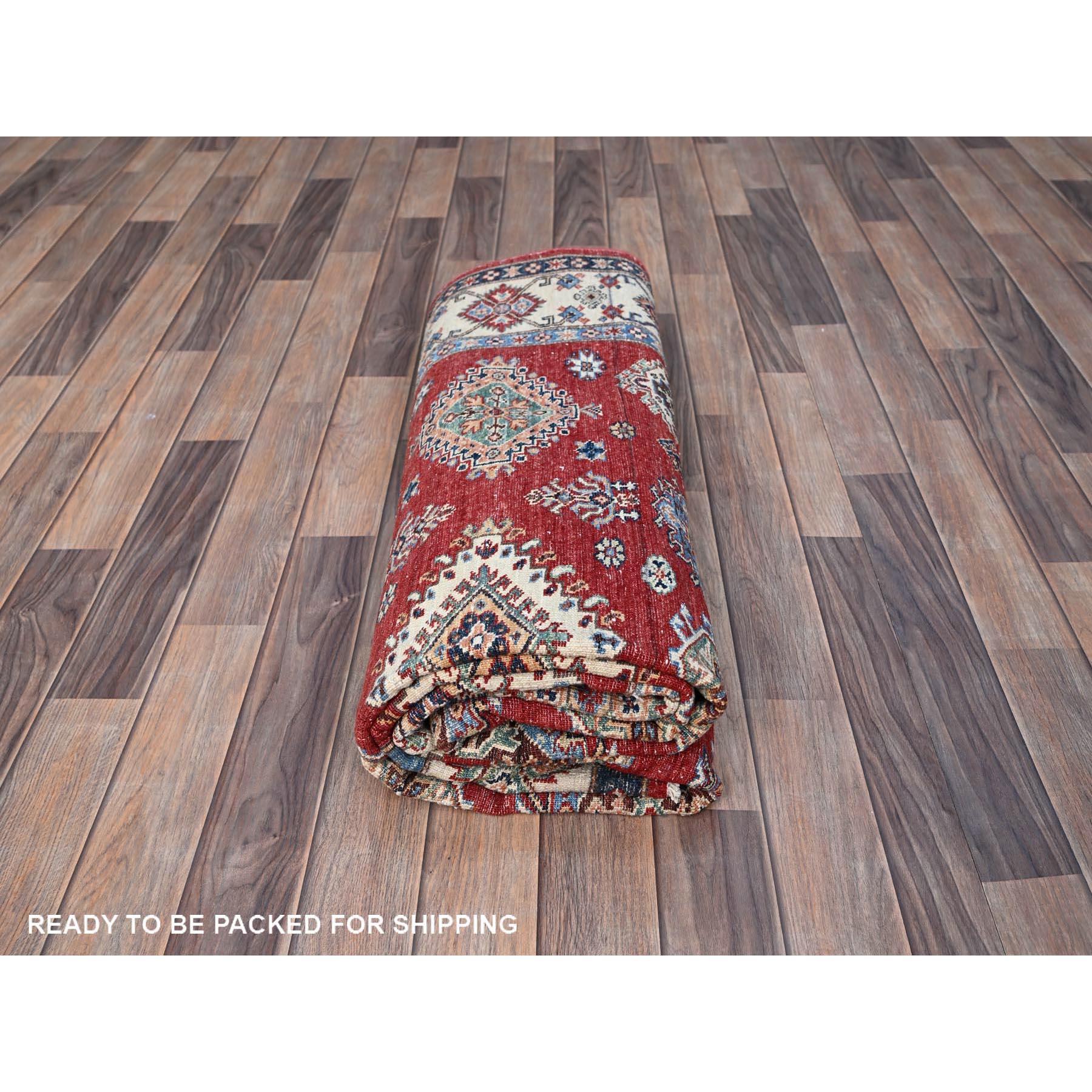 Alfombra Oriental Tribal Super Kazak Anudada a Mano Rojo Ladrillo Fuego 6'x8'8 en venta 1