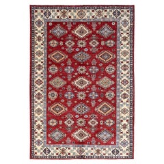 Alfombra Oriental Tribal Super Kazak Anudada a Mano Rojo Ladrillo Fuego 6'x8'8