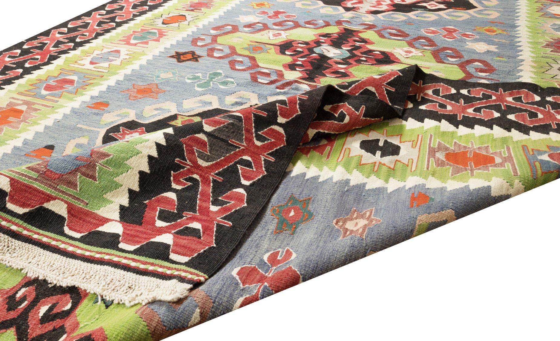 6x8.8 Ft Colorful Vintage Handmade Turkish Kilim Rug, Flat-Weave Floor Covering (Kelim) im Angebot