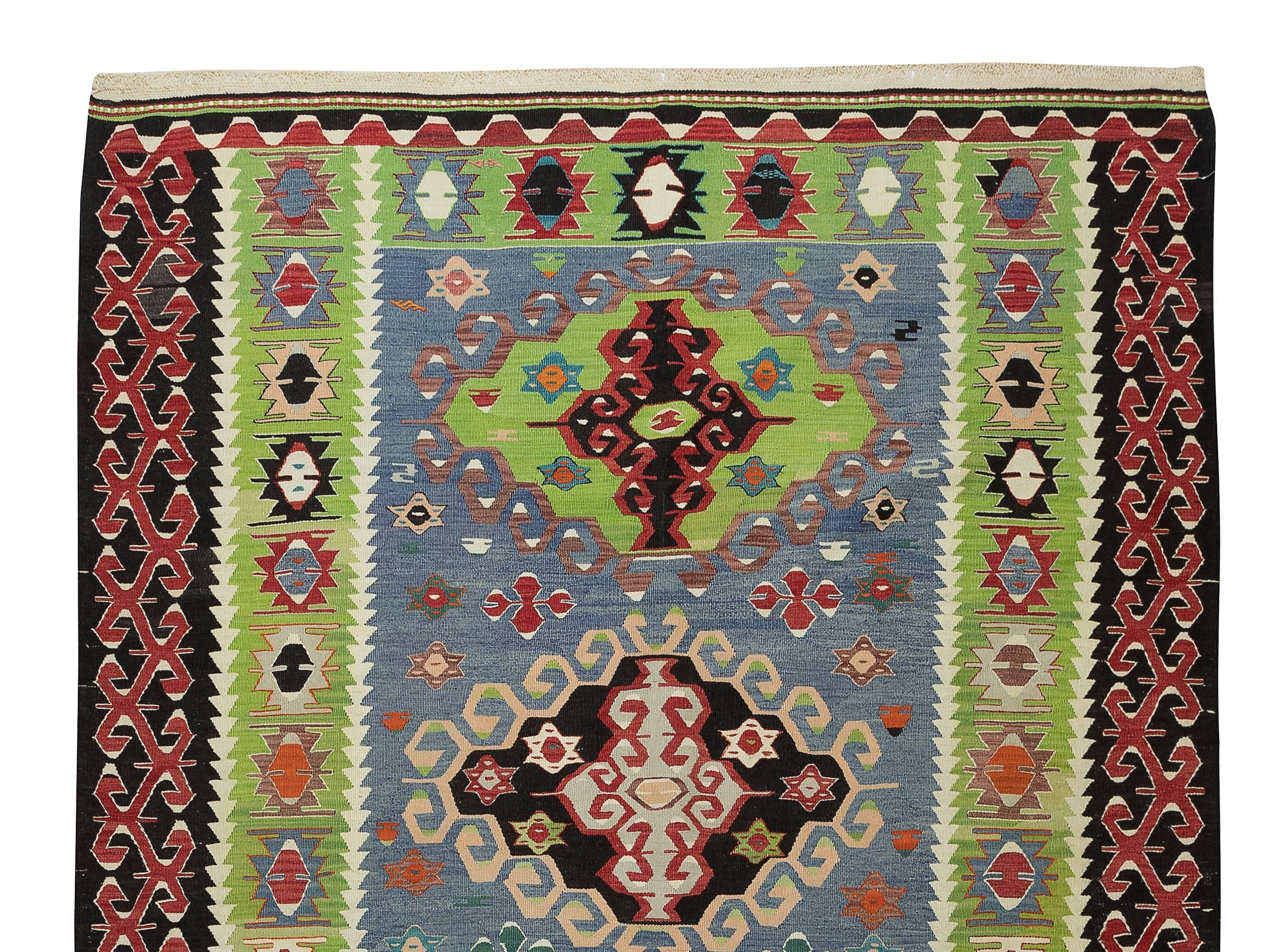 6x8.8 Ft Colorful Vintage Handmade Turkish Kilim Rug, Flat-Weave Floor Covering (Türkisch) im Angebot