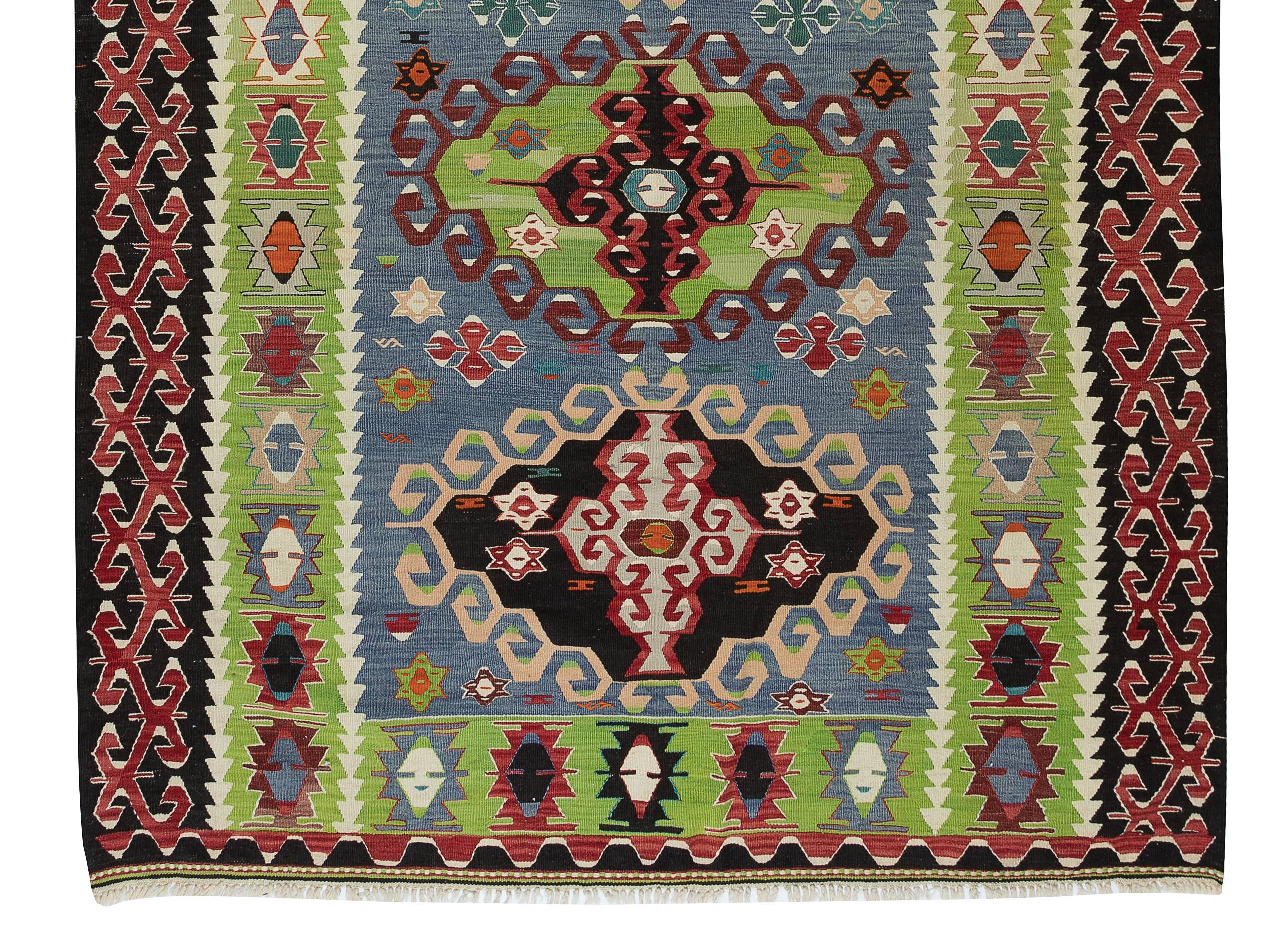 6x8.8 Ft Colorful Vintage Handmade Turkish Kilim Rug, Flat-Weave Floor Covering (Handgewebt) im Angebot