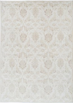 6x8.8 ft Handknotted Area Rug for Home Decor. All Wool. Traditional Beige Carpet