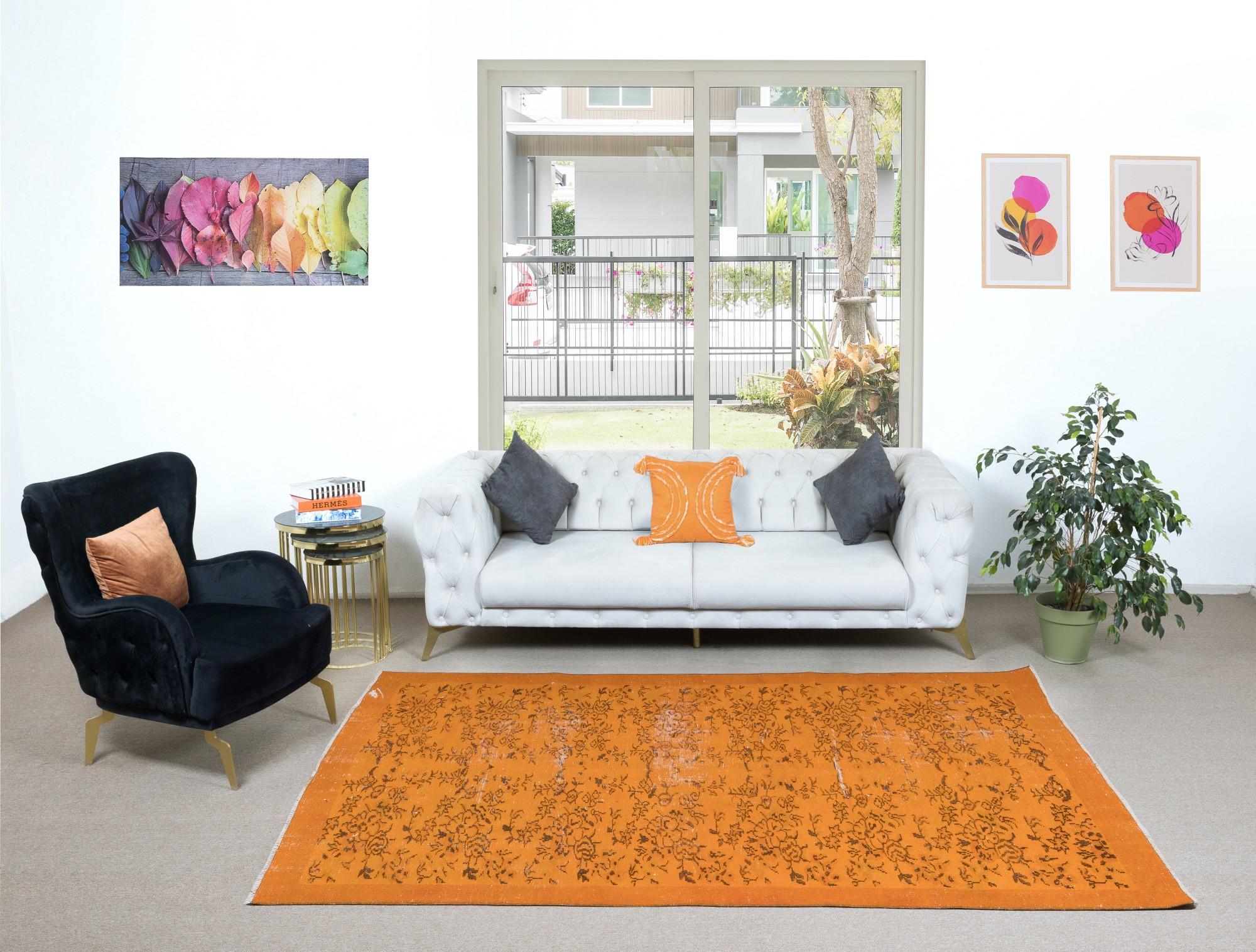 6x8.8 Ft Handgefertigter türkischer Teppich in Orange, ideal für moderne Inneneinrichtung (Handgeknüpft) im Angebot