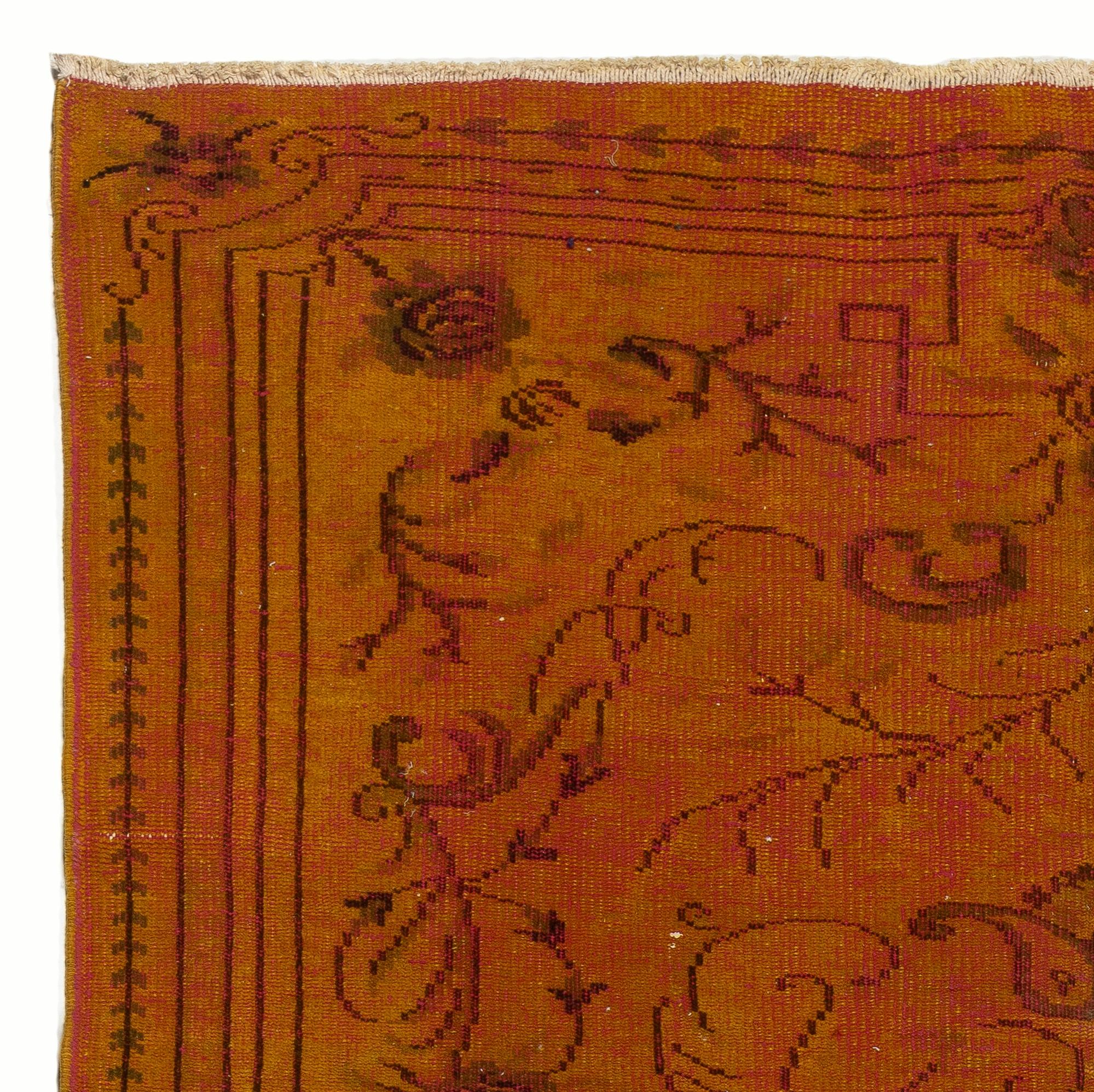 Turkish 6x8.8 Ft Hand-Knotted Anatolian Rug in Burnt Orange, Modern Living Room Carpet