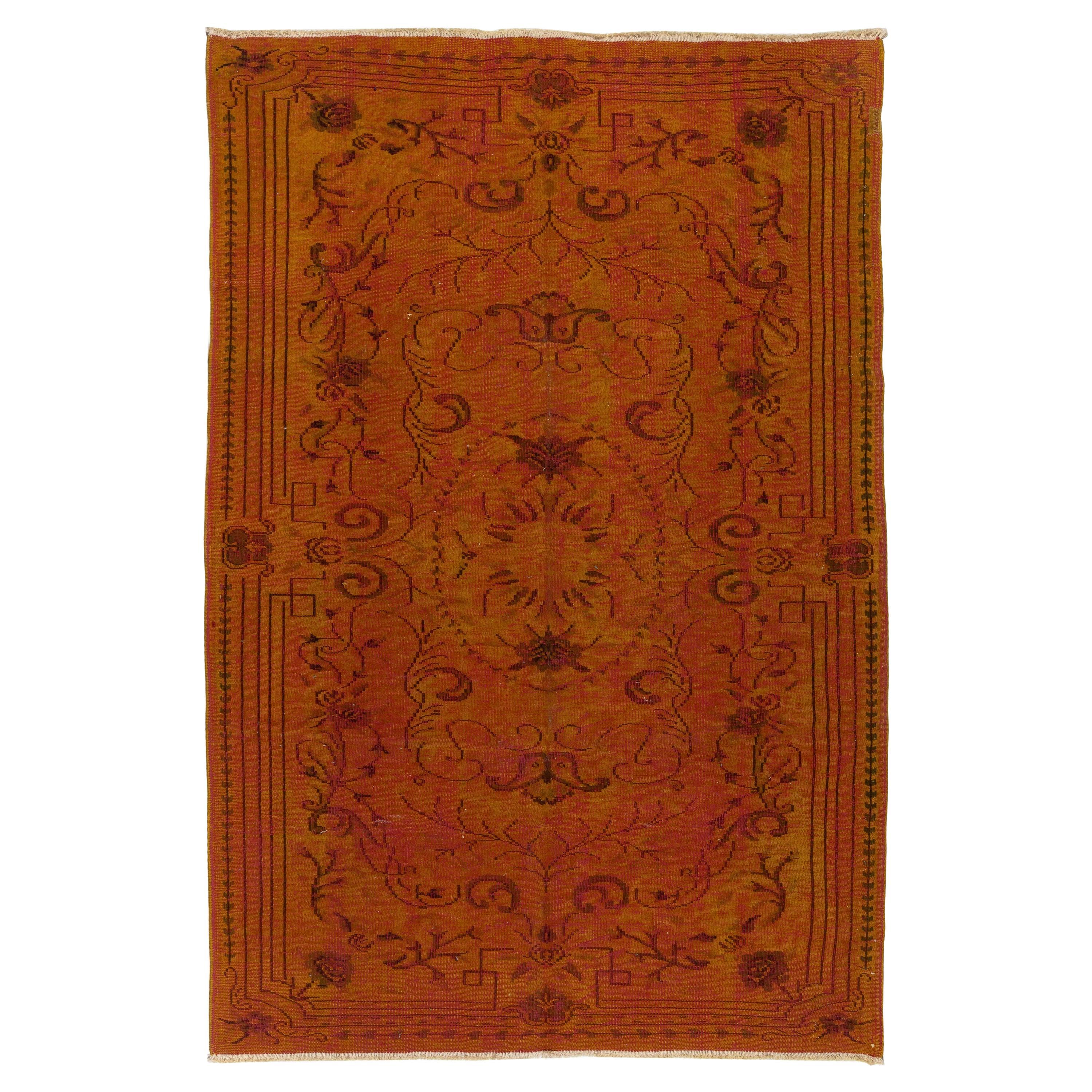 6x8.8 Ft Hand-Knotted Anatolian Rug in Burnt Orange, Modern Living Room Carpet