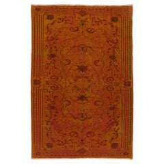 Vintage 6x8.8 Ft Hand-Knotted Anatolian Rug in Burnt Orange, Modern Living Room Carpet
