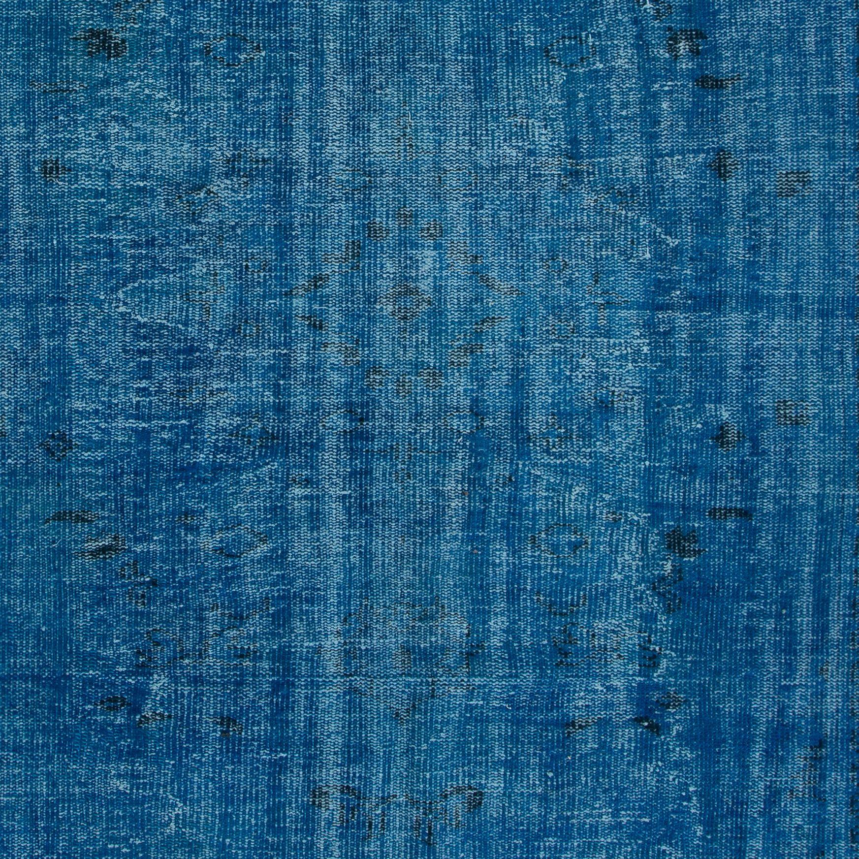 Hand-Woven 6x8.8 Ft Traditional Handmade Area Rug in Blue, Modern Turkish Redyed Carpet For Sale
