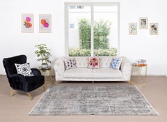 Vintage Distressed Rug in Gray for Modern Interiors, Handmade in Turkey
