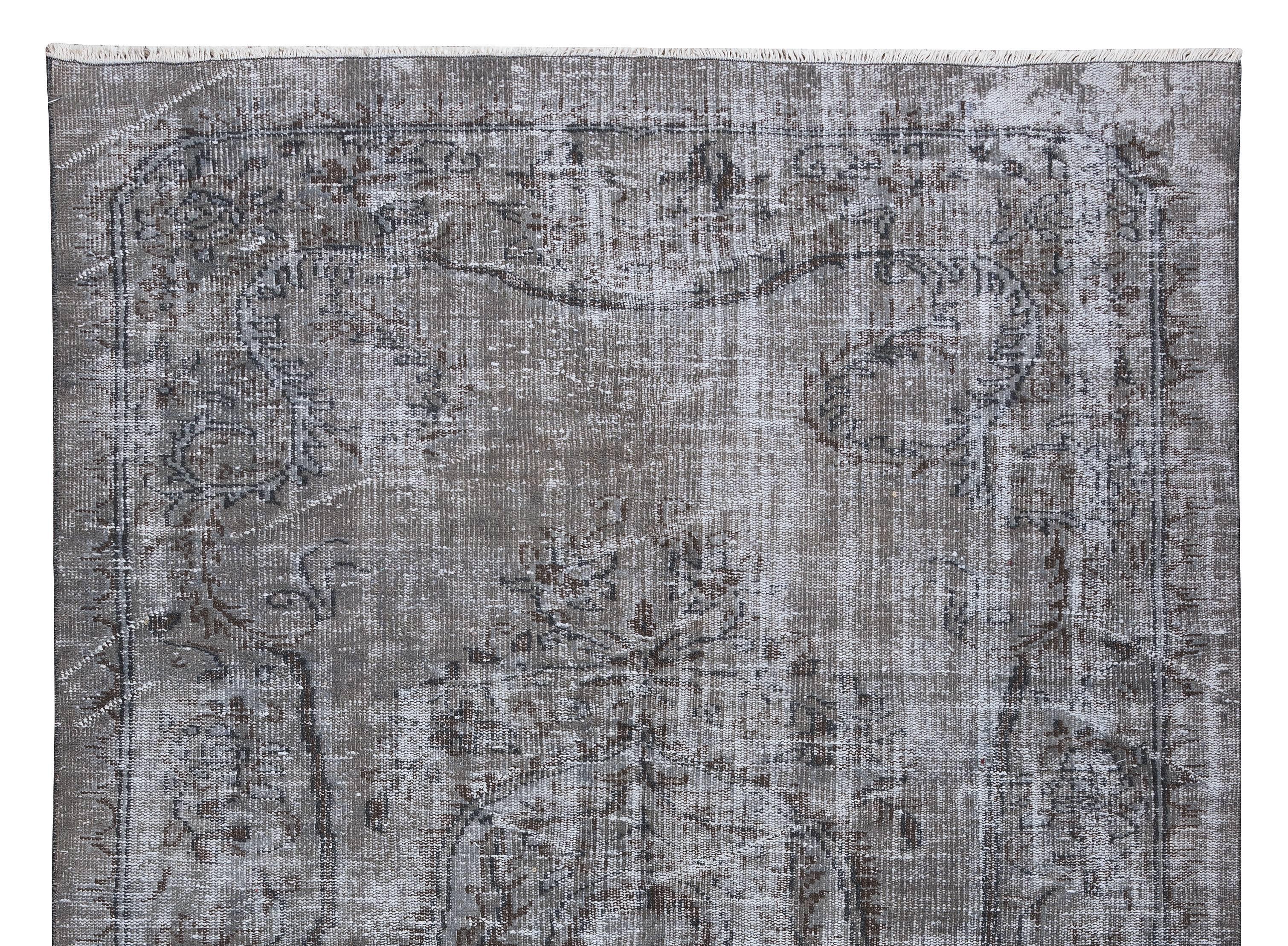 Hand-Knotted Vintage Distressed Rug in Gray for Modern Interiors, Handmade in Turkey For Sale