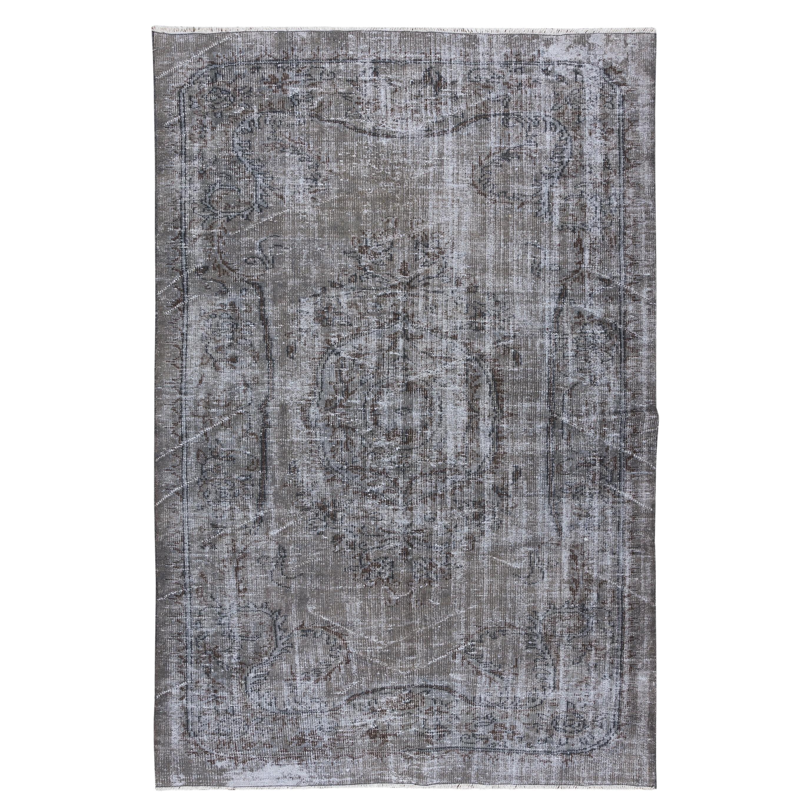 Vintage Distressed Rug in Gray for Modern Interiors, Handmade in Turkey For Sale