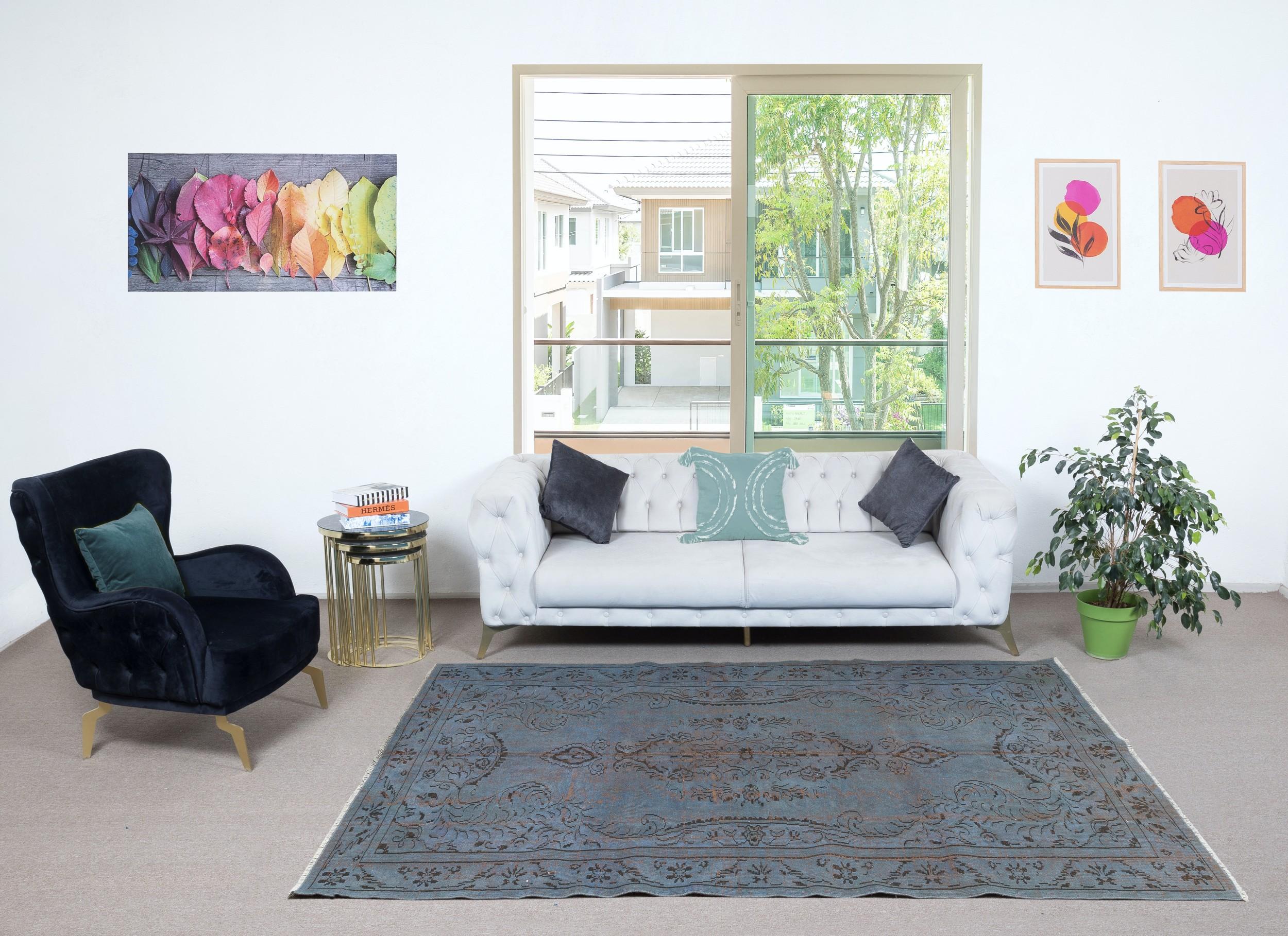 Our over-dyed rugs are all hand-knotted vintage pieces that are recreated in our workshop to cater to a wider range of interior design choices from modern to coastal, from industrial to rustic/cottage. These 50 to 70 year-old rugs were hand-knotted
