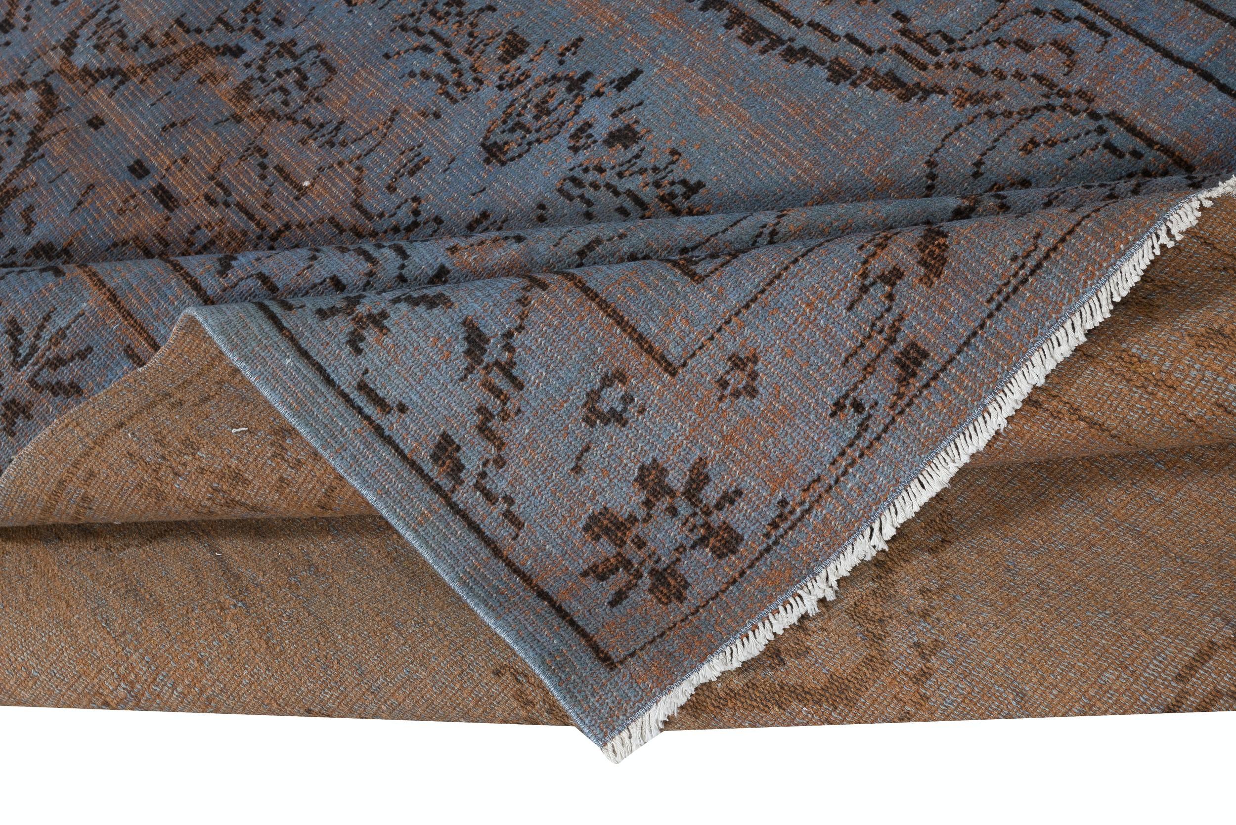 Modern 6x8.8 Ft Vintage Handmade Area Rug redyed in Blue Color for modern interiors For Sale
