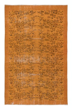 Tappeto turco vintage fatto a mano con motivi floreali, 6x8,8 piedi, sovratinto in arancione, per il soggiorno